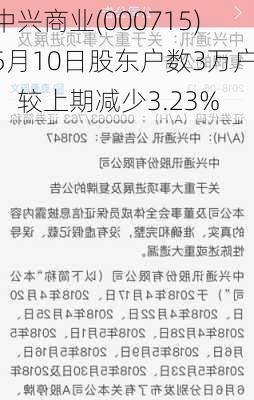 中兴商业(000715)5月10日股东户数3万户，较上期减少3.23%