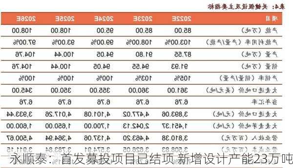 永顺泰：首发募投项目已结项 新增设计产能23万吨