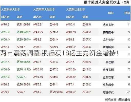 两市震荡调整 银行获18亿主力资金增持！