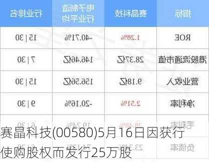 赛晶科技(00580)5月16日因获行使购股权而发行25万股