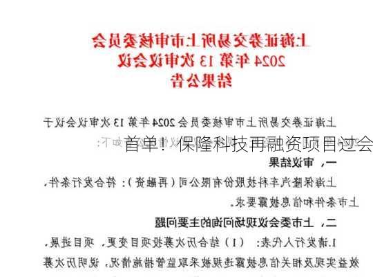 首单！保隆科技再融资项目过会