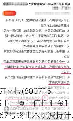 *ST文投(600715.SH)：厦门信托汇金1667号终止本次减持计划