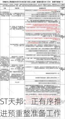 ST天邦：正有序推进预重整准备工作