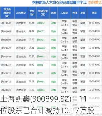 上海凯鑫(300899.SZ)：11位股东已合计减持10.17万股