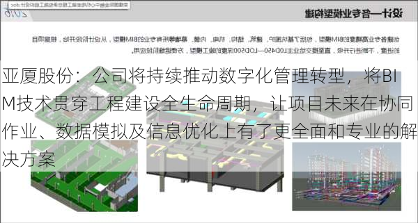 亚厦股份：公司将持续推动数字化管理转型，将BIM技术贯穿工程建设全生命周期，让项目未来在协同作业、数据模拟及信息优化上有了更全面和专业的解决方案