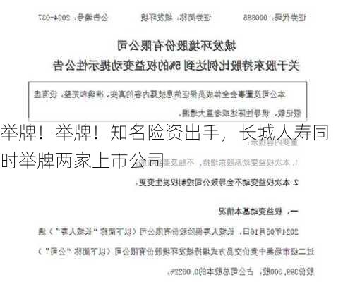 举牌！举牌！知名险资出手，长城人寿同时举牌两家上市公司