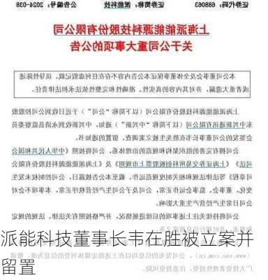 派能科技董事长韦在胜被立案并留置