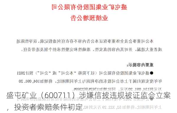 盛屯矿业（600711）涉嫌信披违规被证监会立案，投资者索赔条件初定