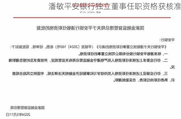 潘敏平安银行独立董事任职资格获核准