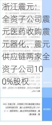 浙江震元： 全资子公司震元医药收购震元器化、震元供应链两家全资子公司100%股权