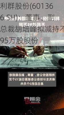 利群股份(601366.SH)：董事、副总裁胡培峰拟减持不超95万股股份