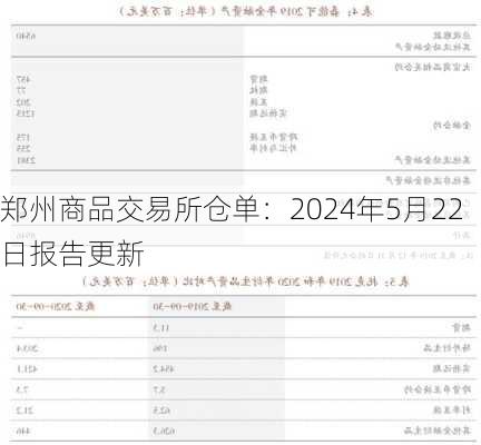 郑州商品交易所仓单：2024年5月22日报告更新