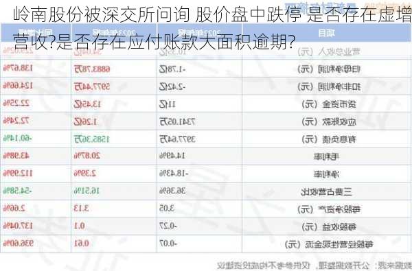 岭南股份被深交所问询 股价盘中跌停 是否存在虚增营收?是否存在应付账款大面积逾期?