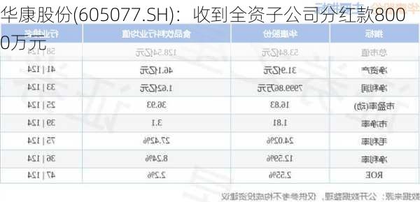 华康股份(605077.SH)：收到全资子公司分红款8000万元