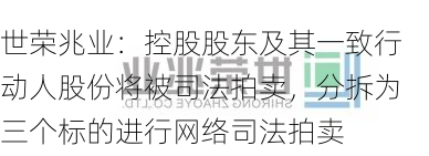 世荣兆业：控股股东及其一致行动人股份将被司法拍卖，分拆为三个标的进行网络司法拍卖