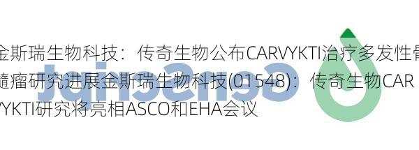 金斯瑞生物科技：传奇生物公布CARVYKTI治疗多发性骨髓瘤研究进展金斯瑞生物科技(01548)：传奇生物CARVYKTI研究将亮相ASCO和EHA会议