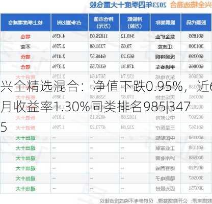 兴全精选混合：净值下跌0.95%，近6个月收益率1.30%同类排名985|3475