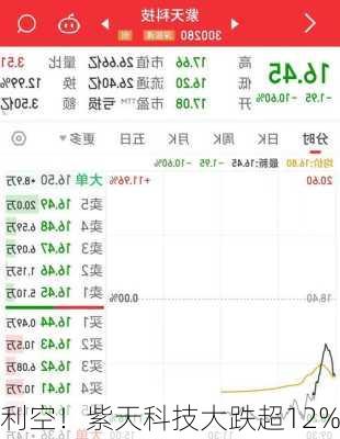 利空！紫天科技大跌超12%