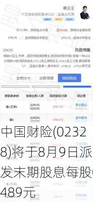 中国财险(02328)将于8月9日派发末期股息每股0.489元