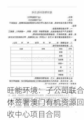 旺能环境：子公司联合体签署澳门有机资源回收中心项目合同