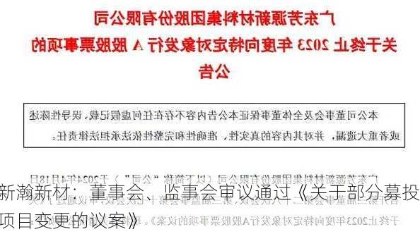 新瀚新材：董事会、监事会审议通过《关于部分募投项目变更的议案》