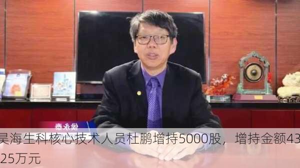 昊海生科核心技术人员杜鹏增持5000股，增持金额43.25万元