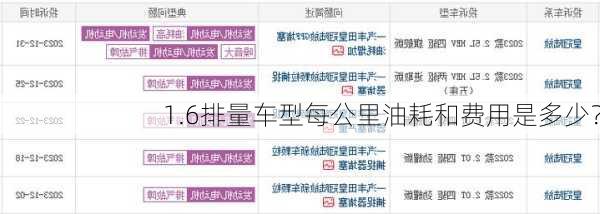 1.6排量车型每公里油耗和费用是多少？