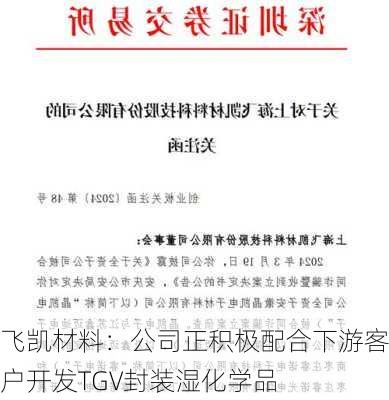 飞凯材料：公司正积极配合下游客户开发TGV封装湿化学品