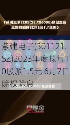 紫建电子(301121.SZ)2023年度拟每10股派1.5元 6月7日除权除息