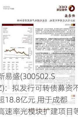 新易盛(300502.SZ)：拟发行可转债募资不超18.8亿元 用于成都高速率光模块扩建项目等