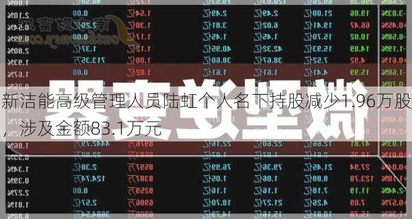 新洁能高级管理人员陆虹个人名下持股减少1.96万股，涉及金额83.1万元