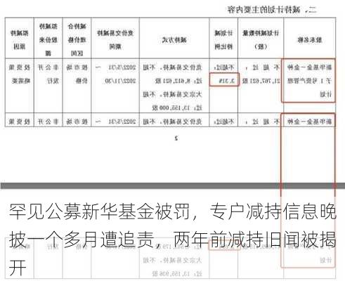 罕见公募新华基金被罚，专户减持信息晚披一个多月遭追责，两年前减持旧闻被揭开