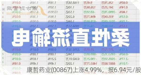 康哲药业(00867)上涨4.99%，报6.94元/股