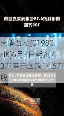 天鸽互动(01980.HK)6月3日耗资7.3万港元回购14.6万股