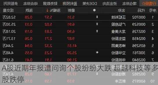 A股近期年报遭问询个股纷纷大跌 超越科技等多股跌停