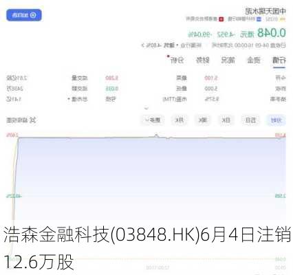 浩森金融科技(03848.HK)6月4日注销12.6万股