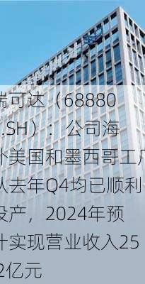 瑞可达（688800.SH）：公司海外美国和墨西哥工厂从去年Q4均已顺利投产，2024年预计实现营业收入25.2亿元