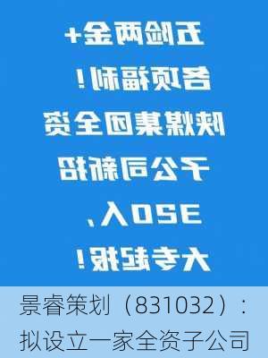 景睿策划（831032）：拟设立一家全资子公司