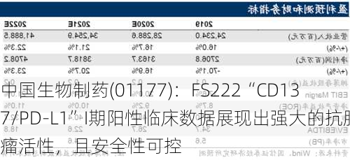 中国生物制药(01177)：FS222“CD137/PD-L1”I期阳性临床数据展现出强大的抗肿瘤活性，且安全性可控