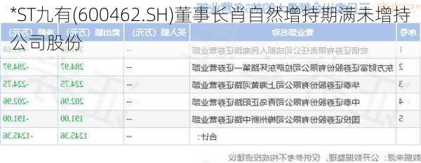 *ST九有(600462.SH)董事长肖自然增持期满未增持公司股份