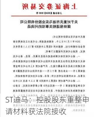 ST迪马：控股股东重整申请材料获法院接收