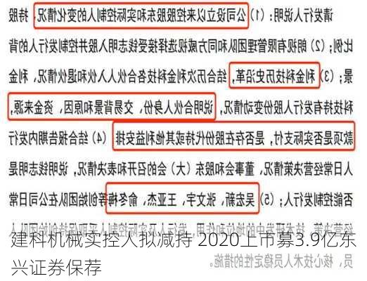 建科机械实控人拟减持 2020上市募3.9亿东兴证券保荐