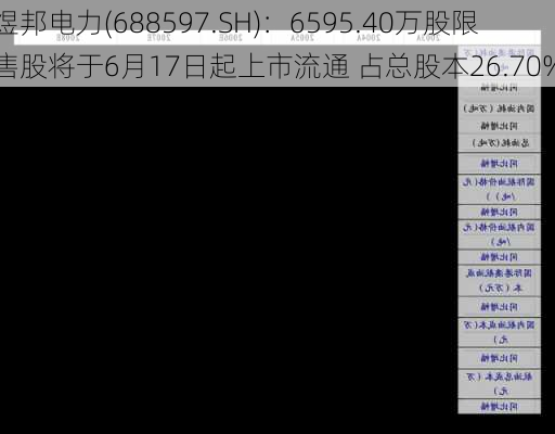 煜邦电力(688597.SH)：6595.40万股限售股将于6月17日起上市流通 占总股本26.70%