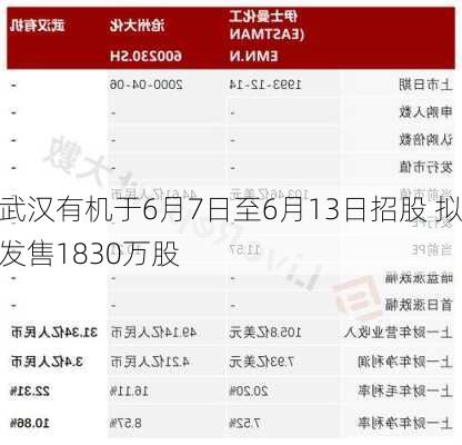 武汉有机于6月7日至6月13日招股 拟发售1830万股