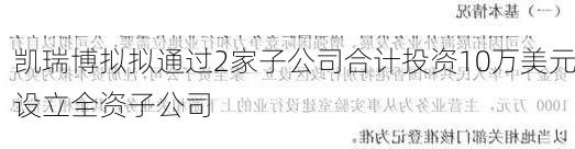 凯瑞博拟拟通过2家子公司合计投资10万美元设立全资子公司