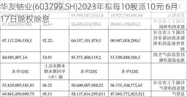 华友钴业(603799.SH)2023年拟每10股派10元 6月17日除权除息