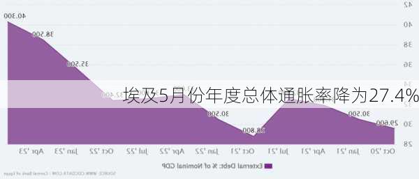 埃及5月份年度总体通胀率降为27.4%