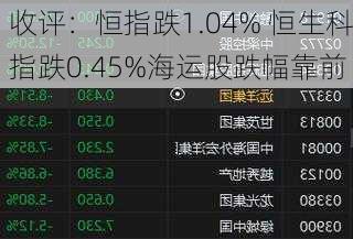 收评：恒指跌1.04% 恒生科指跌0.45%海运股跌幅靠前