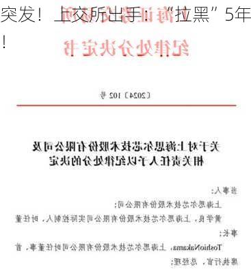 突发！上交所出手：“拉黑”5年！