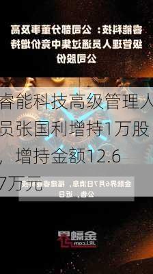 睿能科技高级管理人员张国利增持1万股，增持金额12.67万元